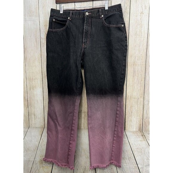 Vintage 90s Y2K Ombre Jeans Sz 16 Purple Black Wide Leg Jeans Fringe Hem Grunge - Picture 2 of 9